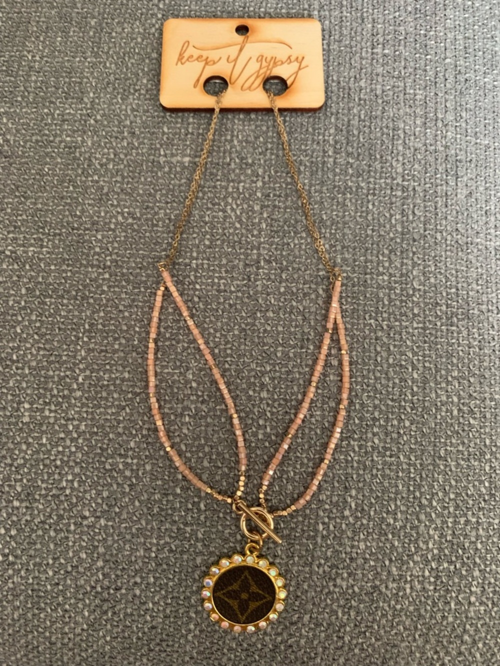 Keep Gypsy Pink Beaded Double-Strand Necklace with Gold Pendant